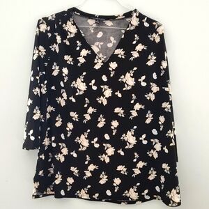41 Hawthorne Gabriella Blouse Top 1X Stretch Knit Black Floral Whimsigoth